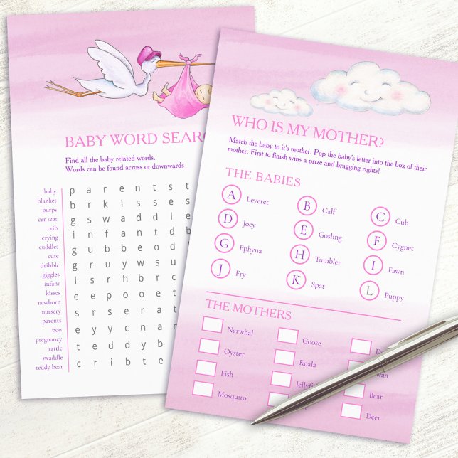 Baby shower pink word search baby match game  flyer (Creator Uploaded)
