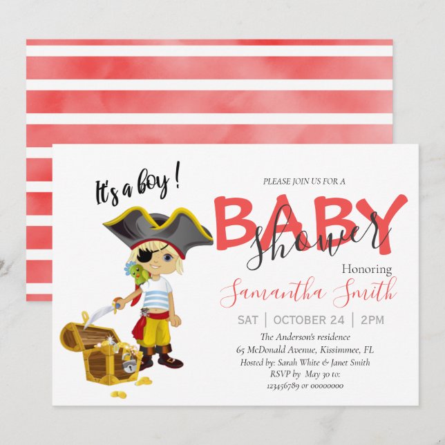 Baby Shower pirate boy  Announcement (Front/Back)
