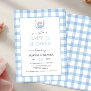 Baby shower Plaid BBQ Invitation Pale Blue En vich
