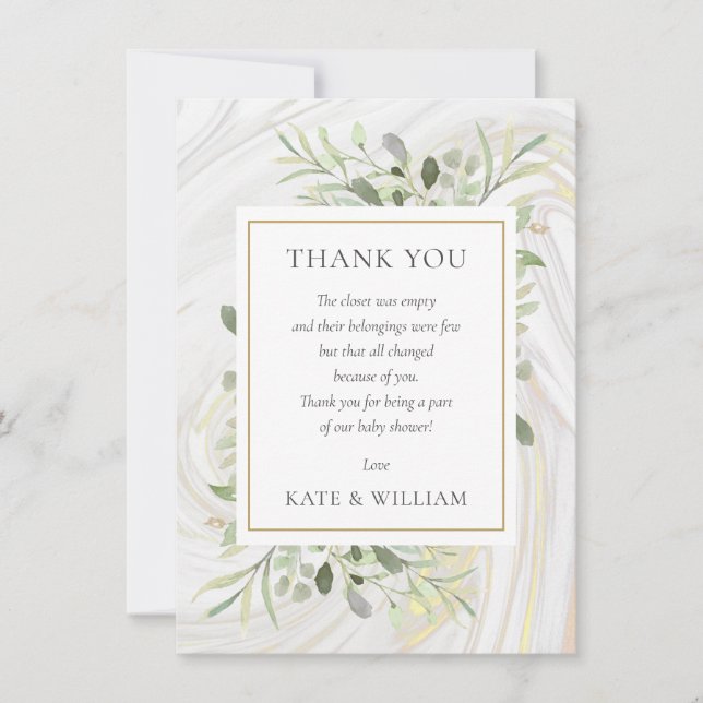 Baby Shower Poem Spring Leaves Greenery Thank You Card (Front)