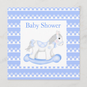 Baby shower poney bleu mer invitation