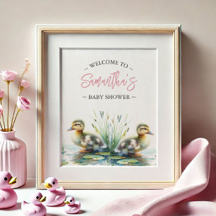 Baby Shower Posters Duck Welcome Sign Pink
