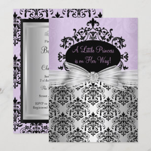 Baby shower pourpre noir Damask Invitation