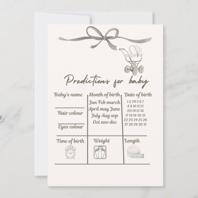 Baby Shower Prediction Card Game  (Front)