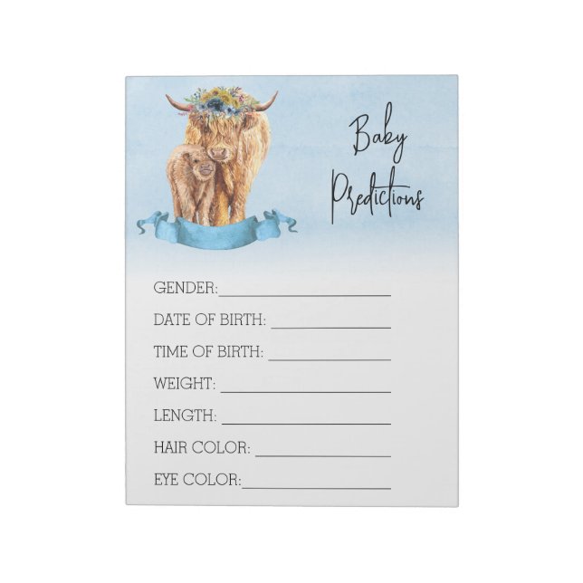 Baby Shower Predictions Game Highland cow Blue  Notepad (Rotated)