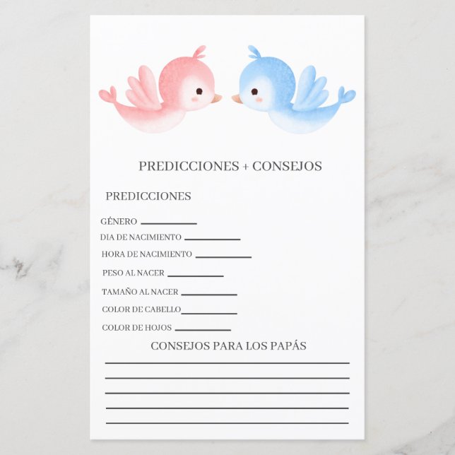 Baby shower predictions in spanish (Front)