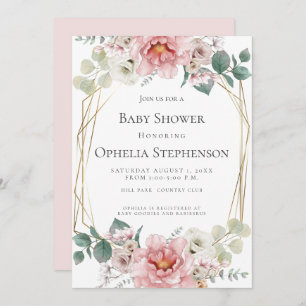 BABY SHOWER   Pretty Pink Blush Watercolor Flowers Invitation