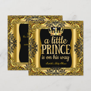 Baby Shower Prince on the way Gold Black Invitation
