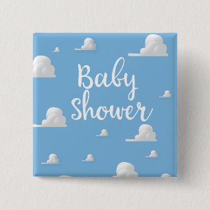 Baby Shower Puffy White Clouds 2 Inch Square Button