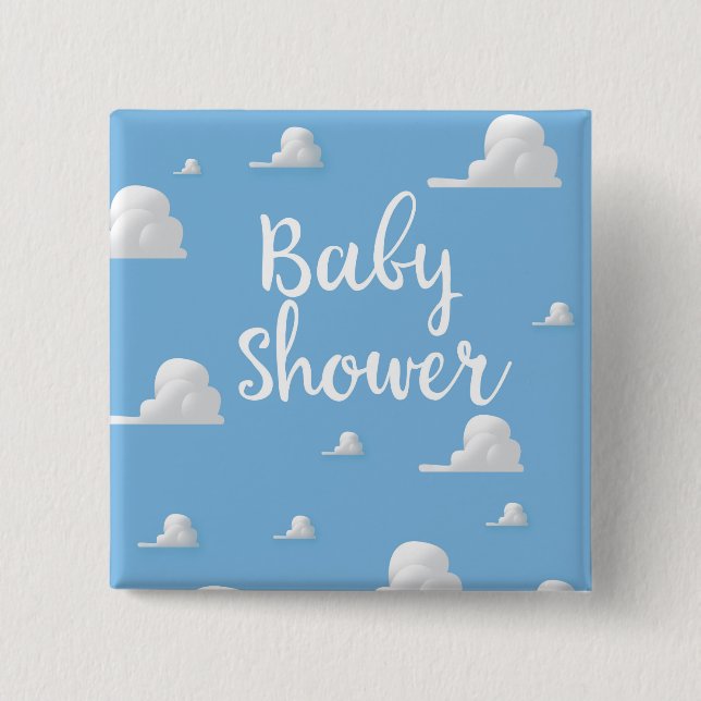 Baby Shower Puffy White Clouds 2 Inch Square Button (Front)