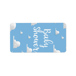 Baby Shower Puffy White Clouds Label