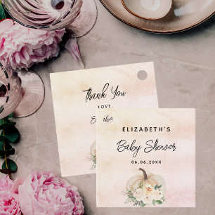 Baby shower pumpkin fall cream rose gold favour tags