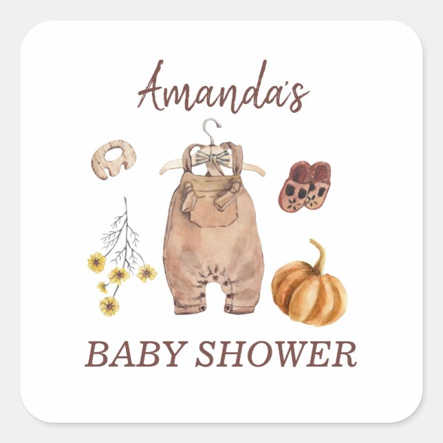 Baby Shower Pumpkin Minimalist Baby Square Sticker (Front)