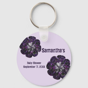 Baby Shower Purple Flowers Floral Baby Girl Keychain