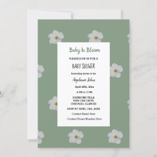 Baby Shower QR Code Floral Bloom Sage Green Cute Invitation