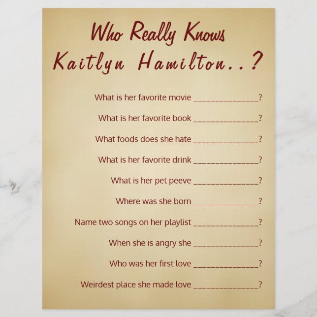 Baby Shower Quiz Game Vintage Parchment (Front)