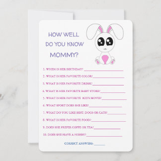 Baby Shower Rabbit, How Well Do You Know Mom Invitation