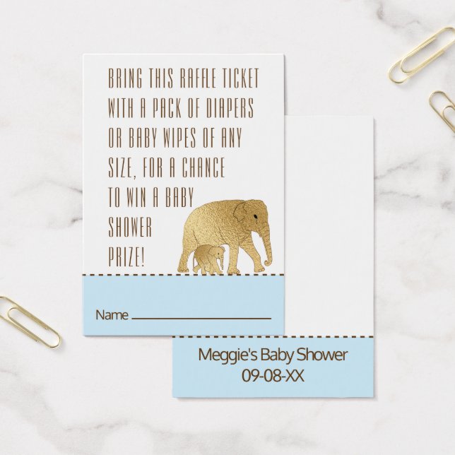 Baby shower Raffle Billet Elephant Gold Blue (Bureau)