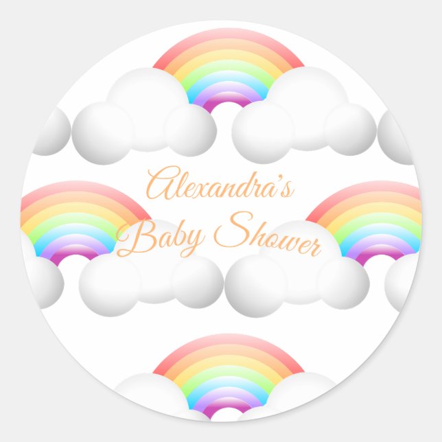 Baby Shower Rainbow Clouds Colourful Classic Round Sticker (Front)