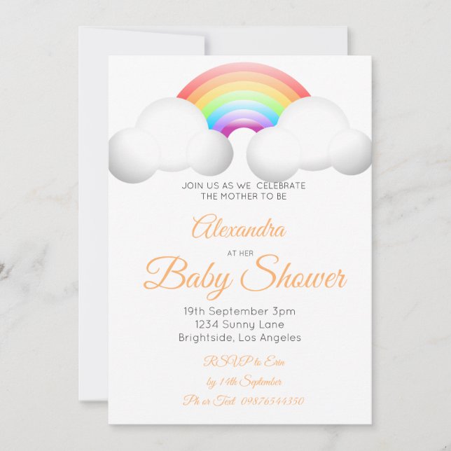 Baby Shower Rainbow Clouds Colourful Invitation (Front)