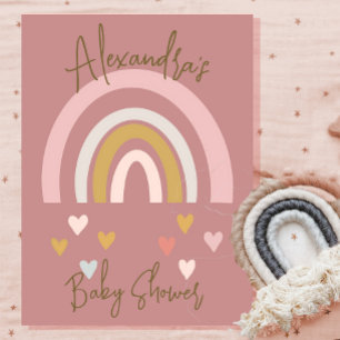 Baby Shower Rainbow Hearts Soft Pink Invitation