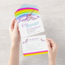 Baby shower rainbow narwhals watercolor