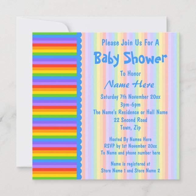 Baby Shower, Rainbow Stripes Pattern. Invitation (Front)