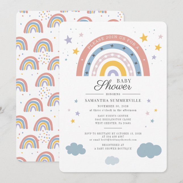 Baby Shower Rainbow Watercolor Script Invitation (Front/Back)
