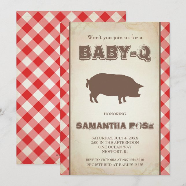 Baby shower Red BabyQ, BBQ Baby Q Invitation (Devant / Derrière)