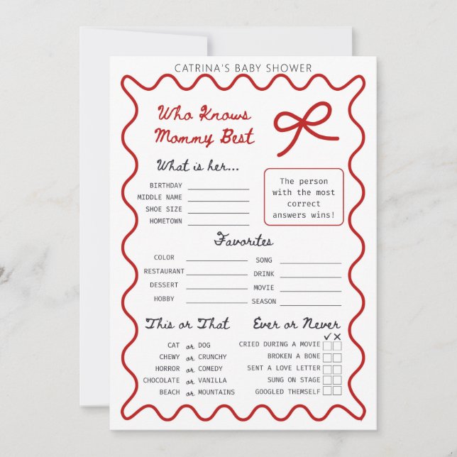 Baby shower Red Bow - Nom modifiable, invitation 5 (Devant)
