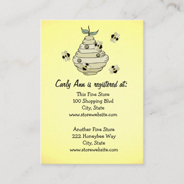 Baby Shower Registry Card Bee Theme (Front)