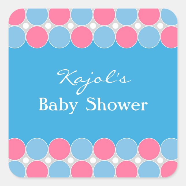 Baby Shower Retro Blue & Pink Sticker (Front)