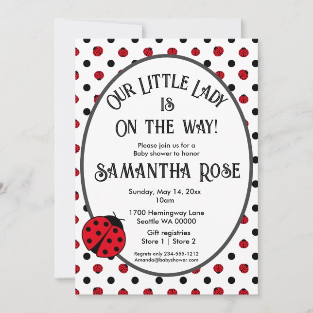 Baby shower rétro pois Ladybugs invitation (Devant)