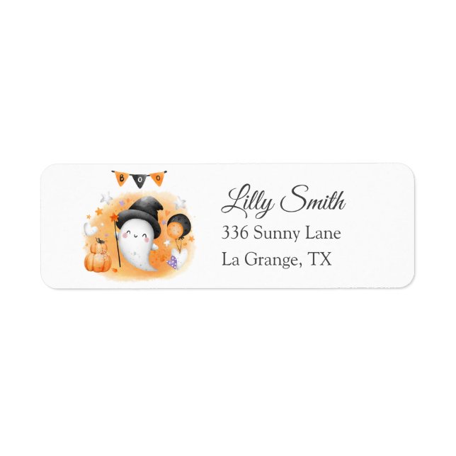 Baby Shower Return Address Label Little Boo Ghost (Front)