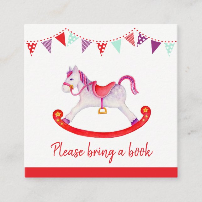 Baby shower rocking horse book request cards (Front)
