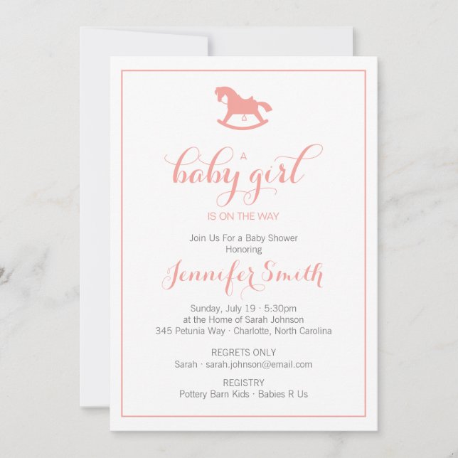Baby shower Rocking Horse Invitation Corail (Devant)