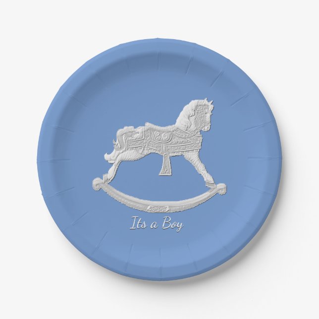 Baby Shower Rocking Horse Personalize Paper Plate (Front)