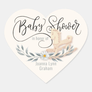 Baby Shower Rocking Horse Personalized Heart Sticker