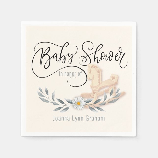 Baby Shower Rocking Horse Personalized Paper Napkin (Front)