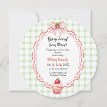 Baby shower rond Cupcake aux fraises Invitation