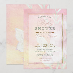 Baby Shower Rose and Coral Watercolor Butterfly Invitation
