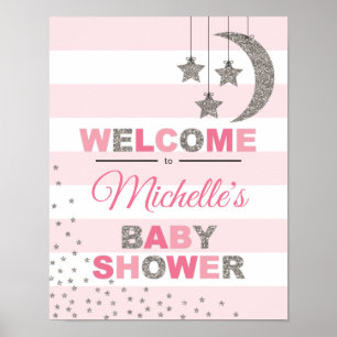 baby shower rose argent décoration signe d'accueil