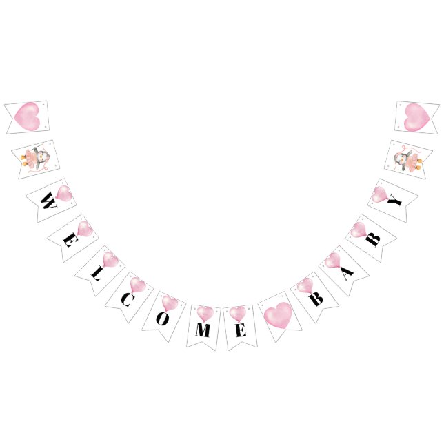 Baby shower rose blanc pour fille drapeaux à bascu (Tout)