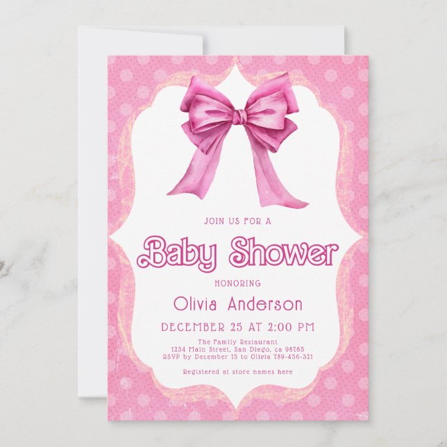 Baby shower rose Bow Elegance Invitation (Devant)