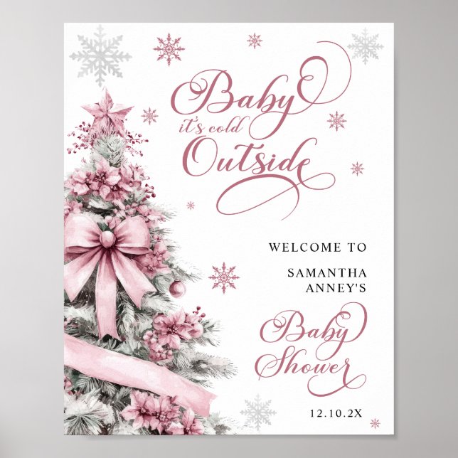 Baby shower rose de Noël d'hiver Affiche de bienve (Devant)