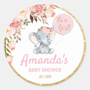 Baby shower rose éléphant Merci Sticker Étiquettes
