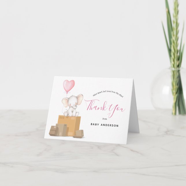 Baby shower rose éléphant par Merci du courrier (Devant)