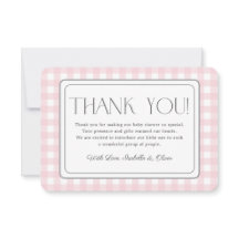 Baby shower rose En vichy fille Carte de remerciem