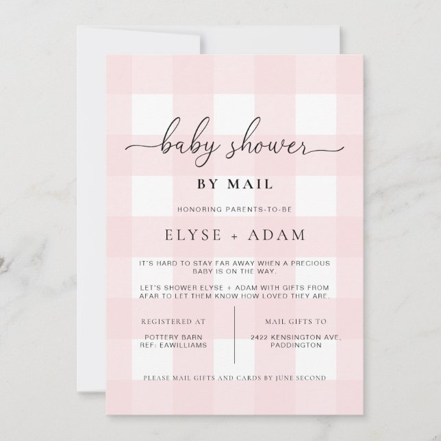 Baby shower Rose En vichy Par Courrier Invitation (Devant)