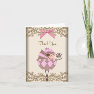 Baby shower rose et Brown Merci Cartes